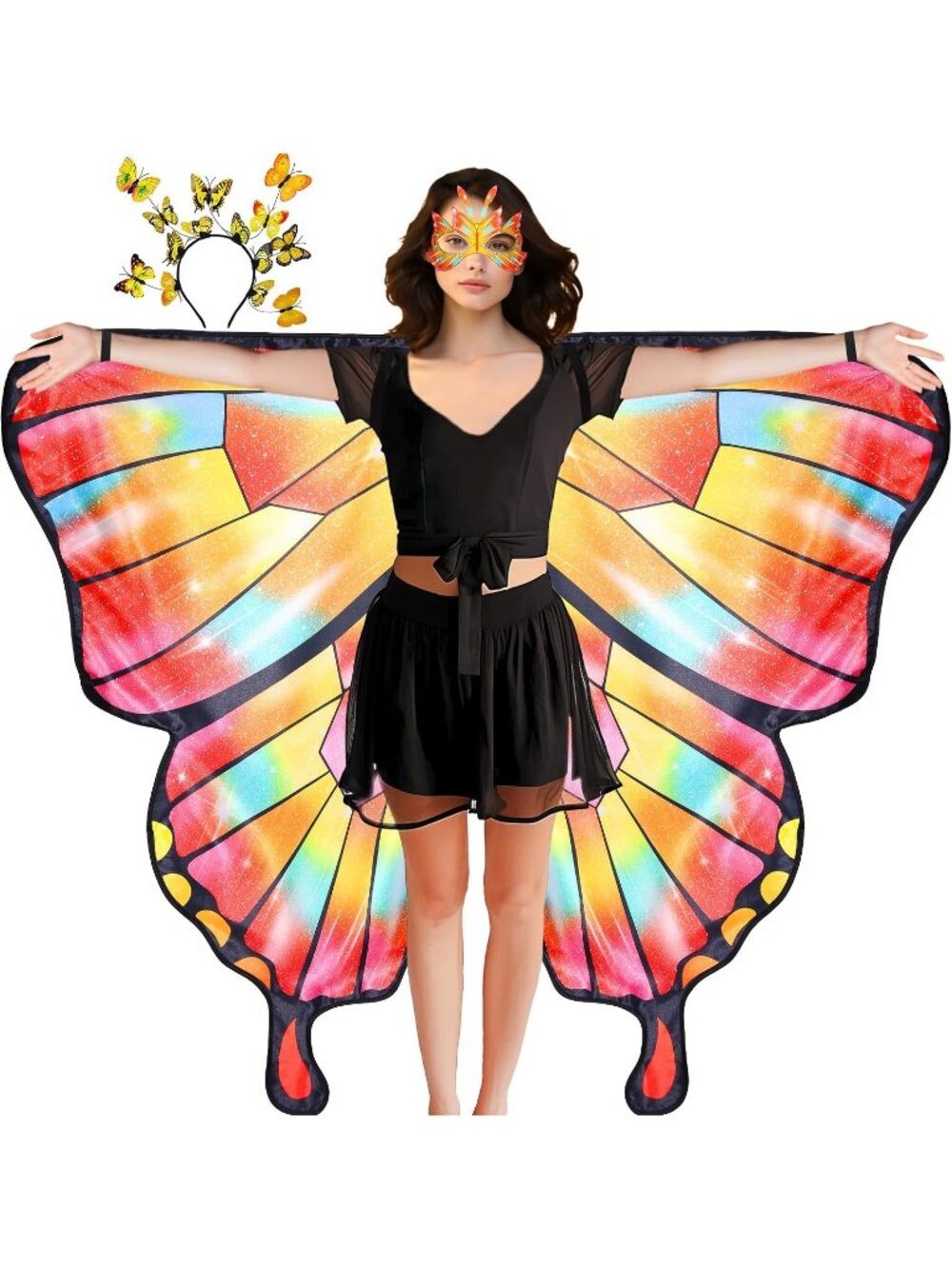 🎃Women's Sun Orange Adults Halloween Cosplay Fairy Butterfly Wings Costumes
